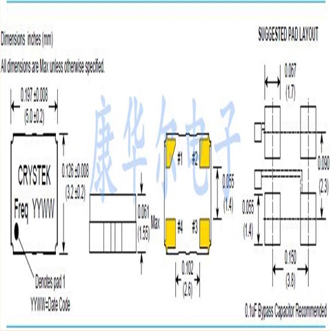 CRYSTEK低功耗产品,CVT32压控温补晶体振荡器,CVT32-20.000小体积晶振