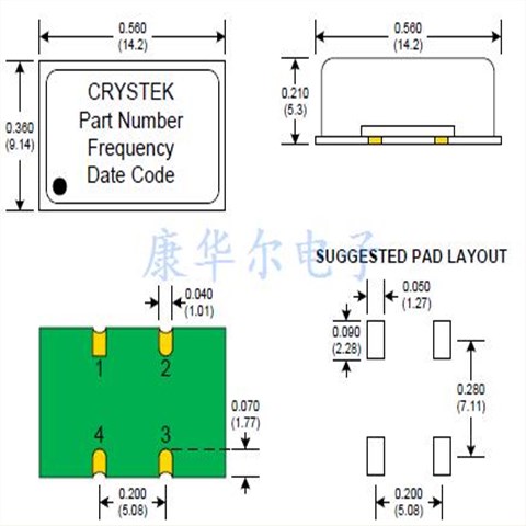 Crystek高性能晶振,CCHD-950航空电子设备晶振,CCHD-950X-25-100.000低抖动晶振