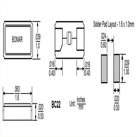 BC22系列晶体,BC22CCI112.5-32.768K,Bomar实时时钟晶振,1610mm