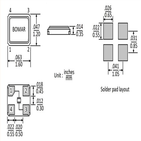 BC63EFD120-32.000000,Bomar便携式设备晶振,1612mm,32MHZ