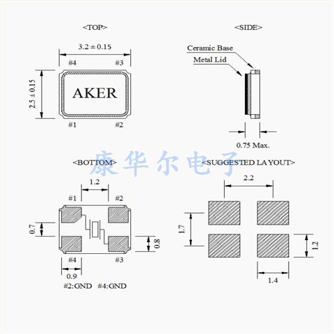 C3E-12.000-8-3030-R,AKER进口电子晶振,耐热晶振,SMD晶振