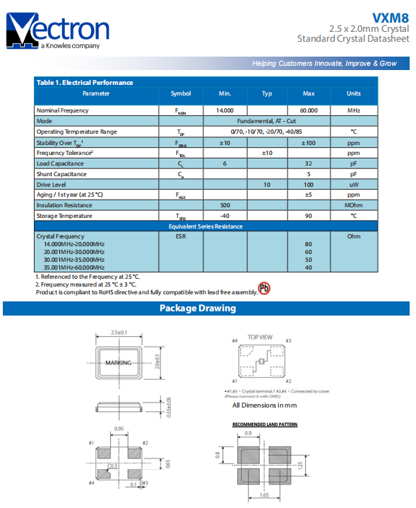 Vectron晶振,贴片晶振,VXM8晶振,2520晶振