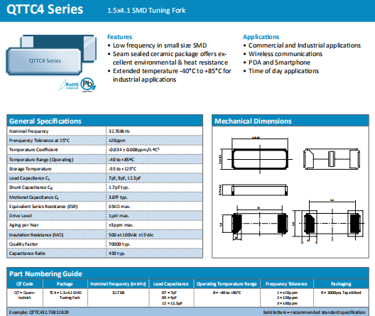 QuartzChnik晶振,夸克SMD晶体,QTTC4进口晶振