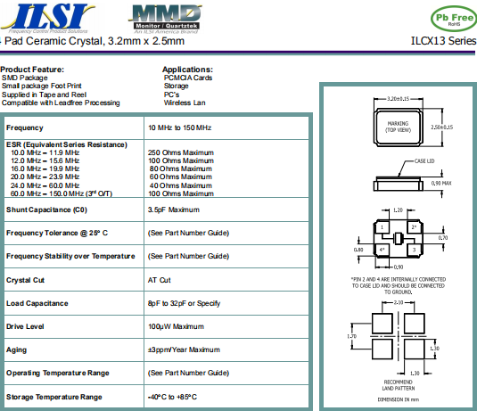 ILSI晶振,无源石英晶振,ILCX13进口晶振